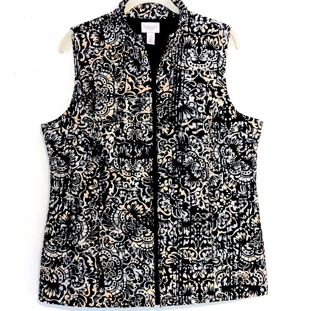 Weekends by Chico’s Quilted Floral Print Vest – Size 2 (M/L)